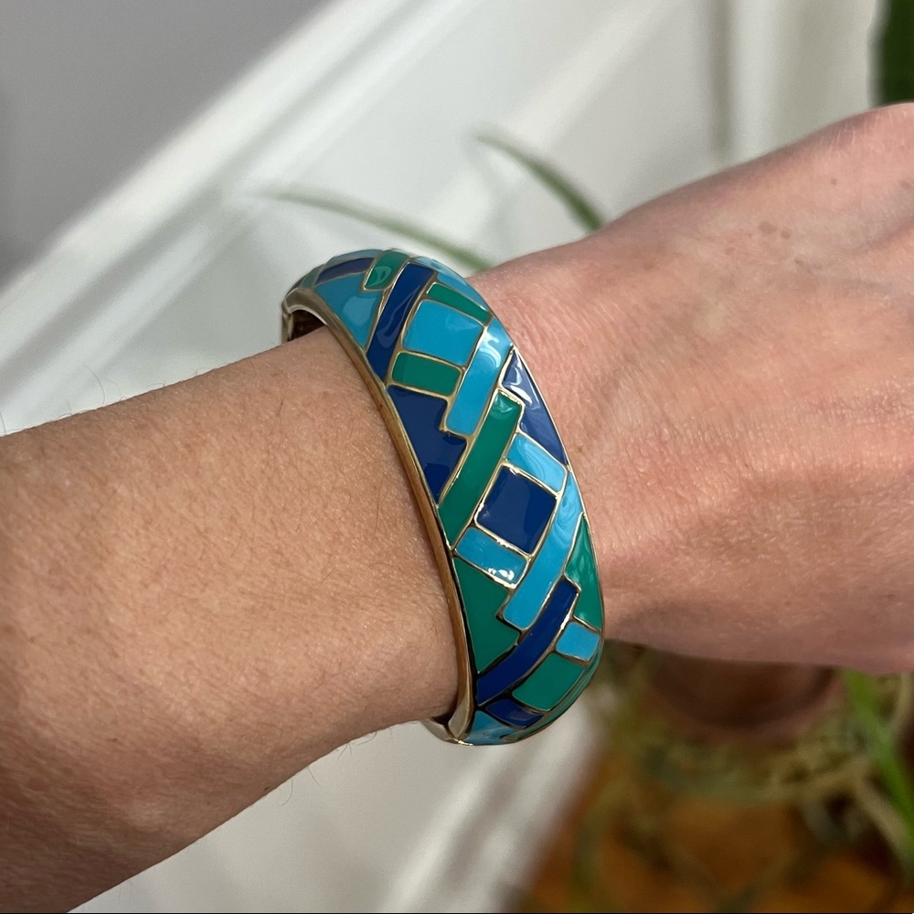 Blue & Green Enameled Cuff Bracelet